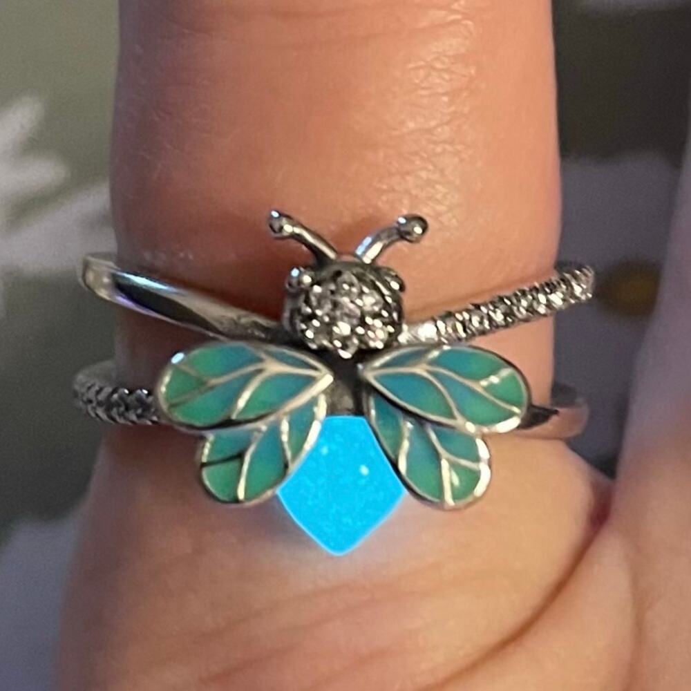 Glow In The Dark Stainless Steel Firefly Ring ~ Size 9